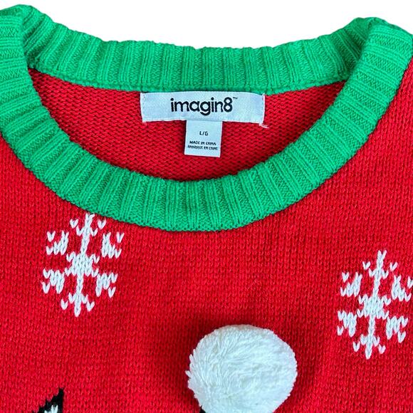 Imagin8 Holiday Ugly Sweater Size Large Red Green White Llama Fun Cozy Pullover - Picture 8 of 10